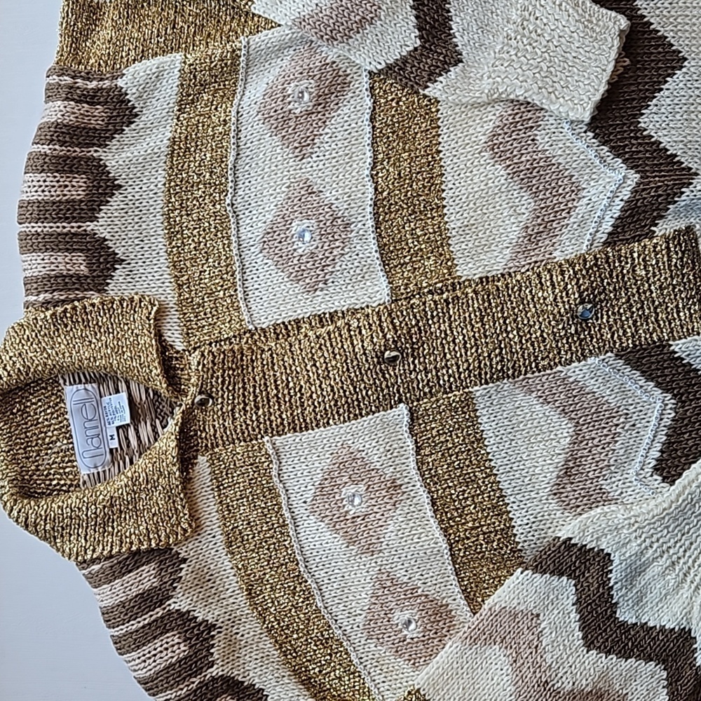 Nannell Vintage Glitz And Glam Gold Cream Chevron Sweater M